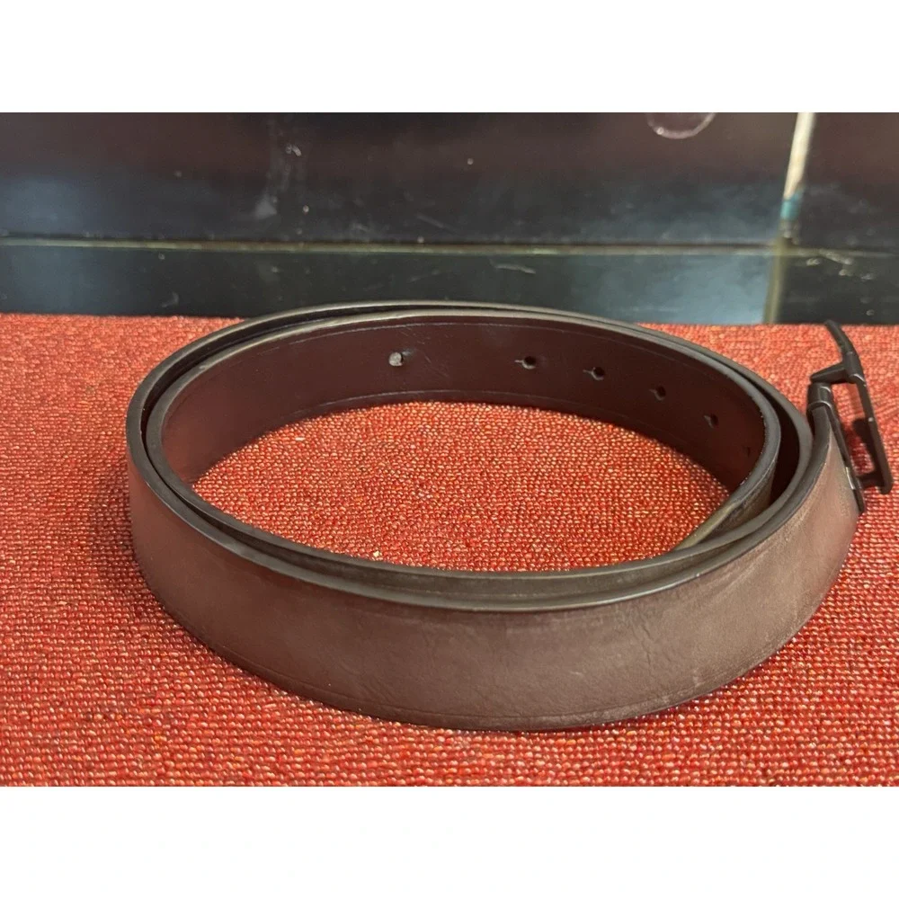 Black Brown Reversible Men's Belt Pewter Rectangle Buckle